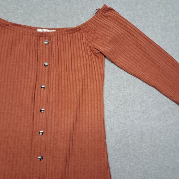 Say What? Bodycon Sweater Dress Womens M Orange Ribbed Long Sleeve Off Shoulder - Picture 4 of 9